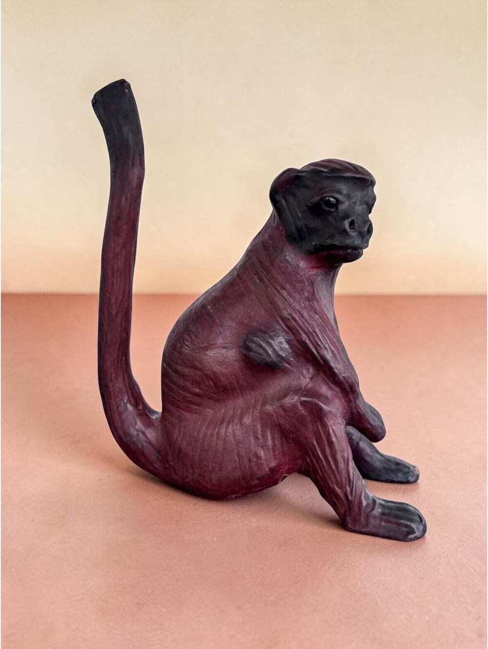 Vintage Capuchin Leather Wrapped Monkey Figurine Statue Glass Eyes 8x8 MCM India
